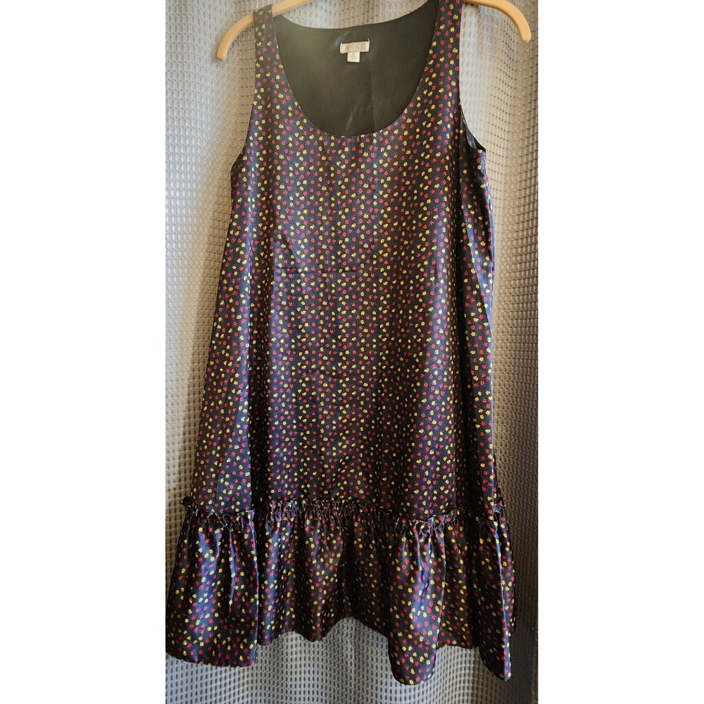 GO International Womens Floral Drop Waist Ruffle Hem Shift Dress Navy Medium